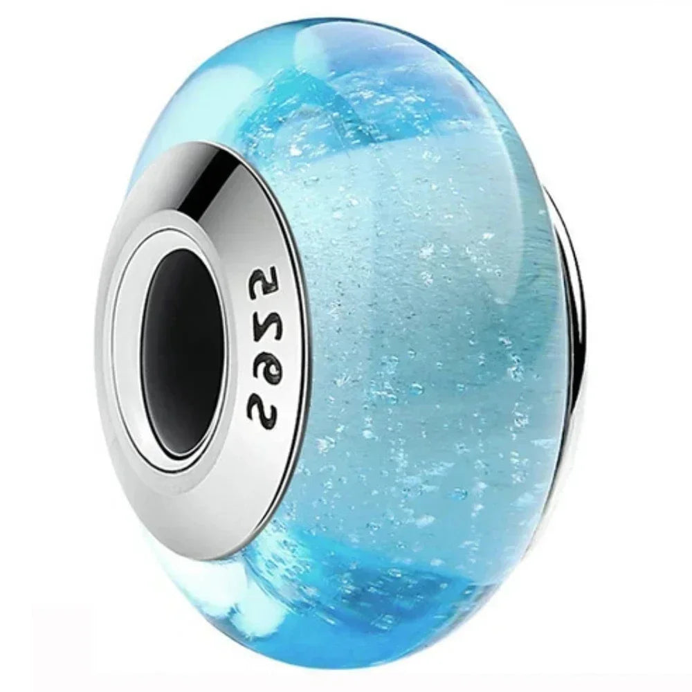2025 Classic 925 Sterling Silver Colored Flower & Leaf Murano Glass Charm Beads | DIY Bracelet