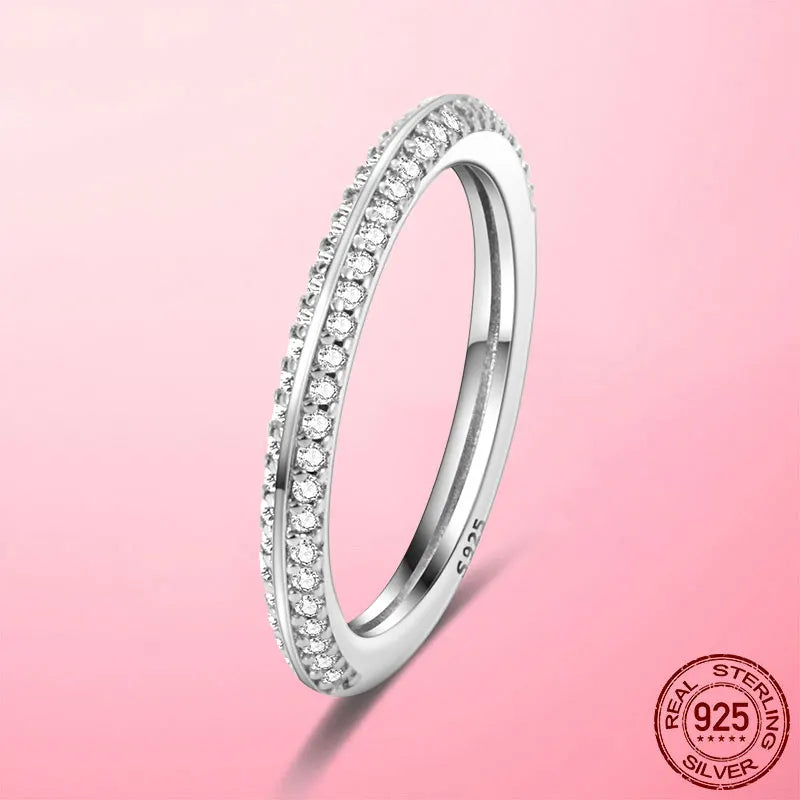 Sparkling 925 Sterling Silver Stackable Beaded CZ Zircon Ring – Women’s Wedding & Engagement Band Jewelry Gift