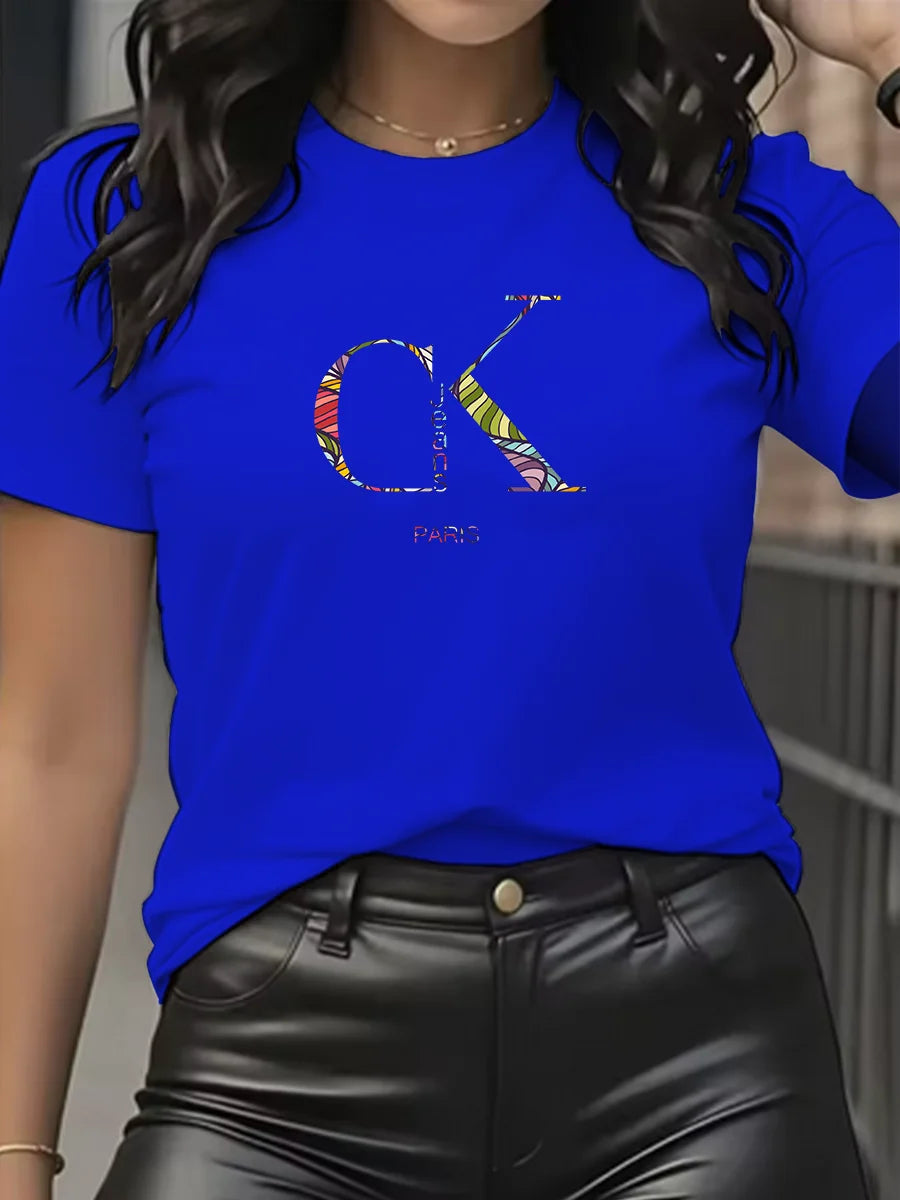 Luxury Brand Cartoon Letter Print T-Shirt | Women's Y2K Summer Trend Top | Fashion Short Sleeve Crew Neck Tee