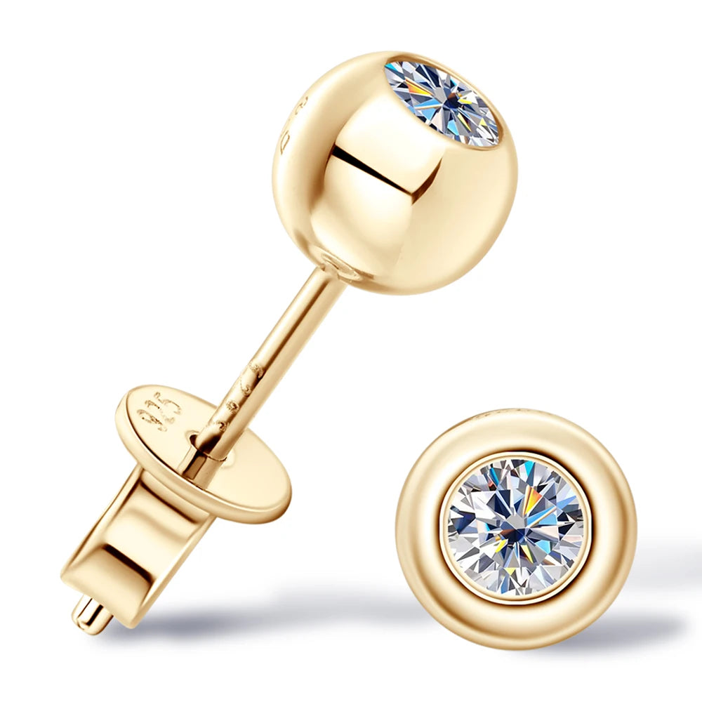 0.2ct Moissanite Bubble Stud Earrings – 925 Sterling Silver 18K Yellow Gold Plated Unisex Jewelry