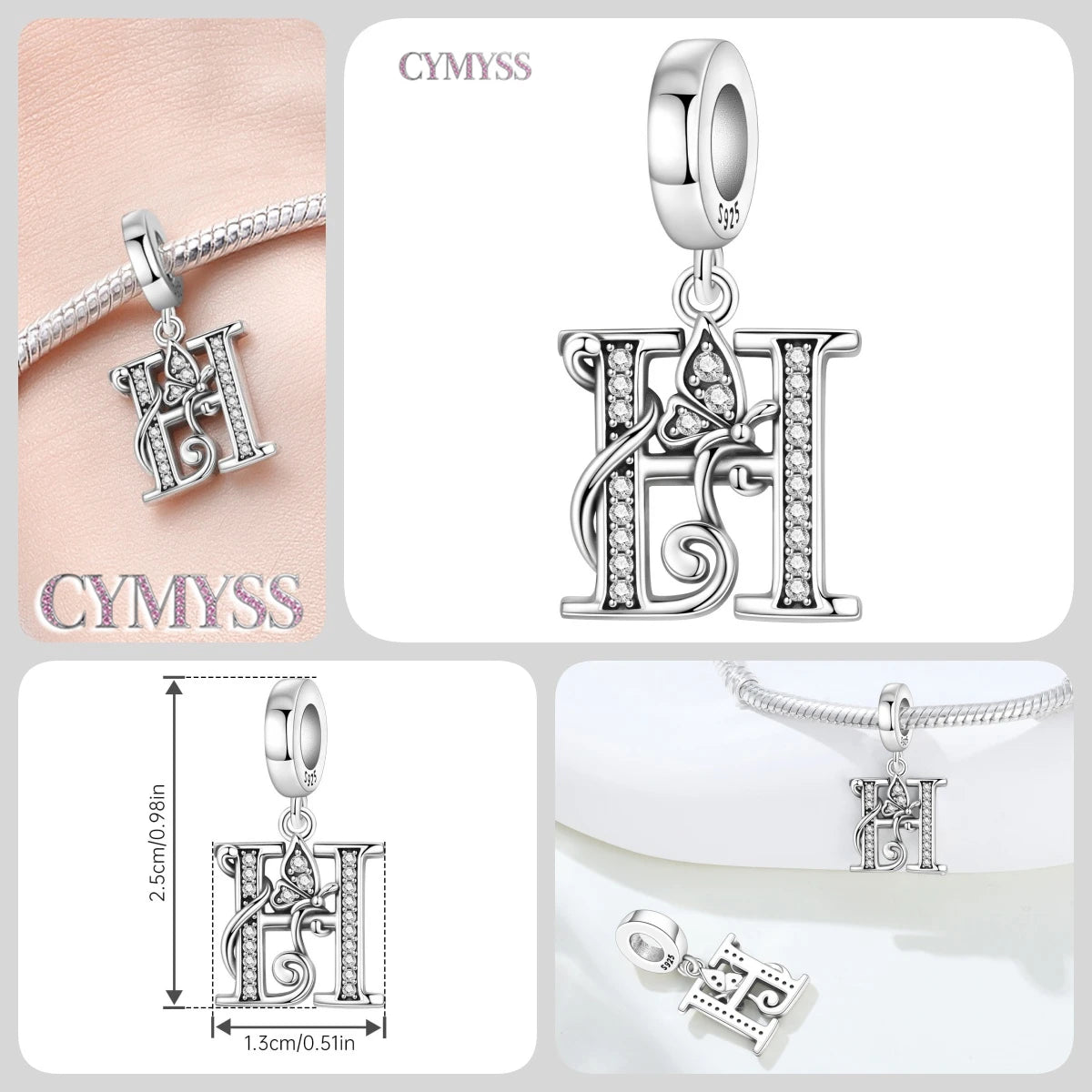 Original S925 Sterling Silver Butterfly & A-Z Letter Beads – DIY Bracelet & Necklace Jewelry