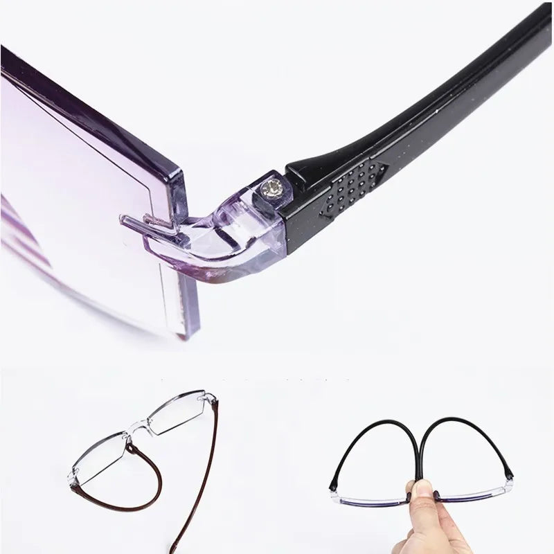 Men & Women Rimless Reading Glasses – Anti Blue Light Bifocal Eyewear for Far & Near Vision | Presbyopic Glasses +1.50/+2.00