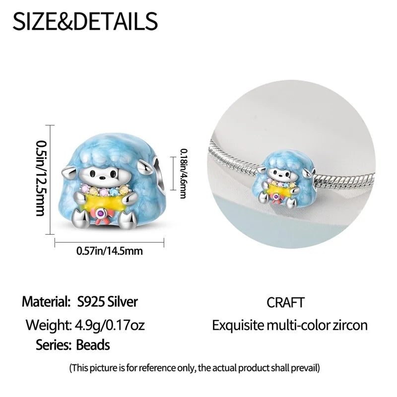Cute Pet Kitten Puppy Sheep Charms | Fit 925 Original Pandora Bracelets | Colorful Zircon Beads DIY Jewelry Gift