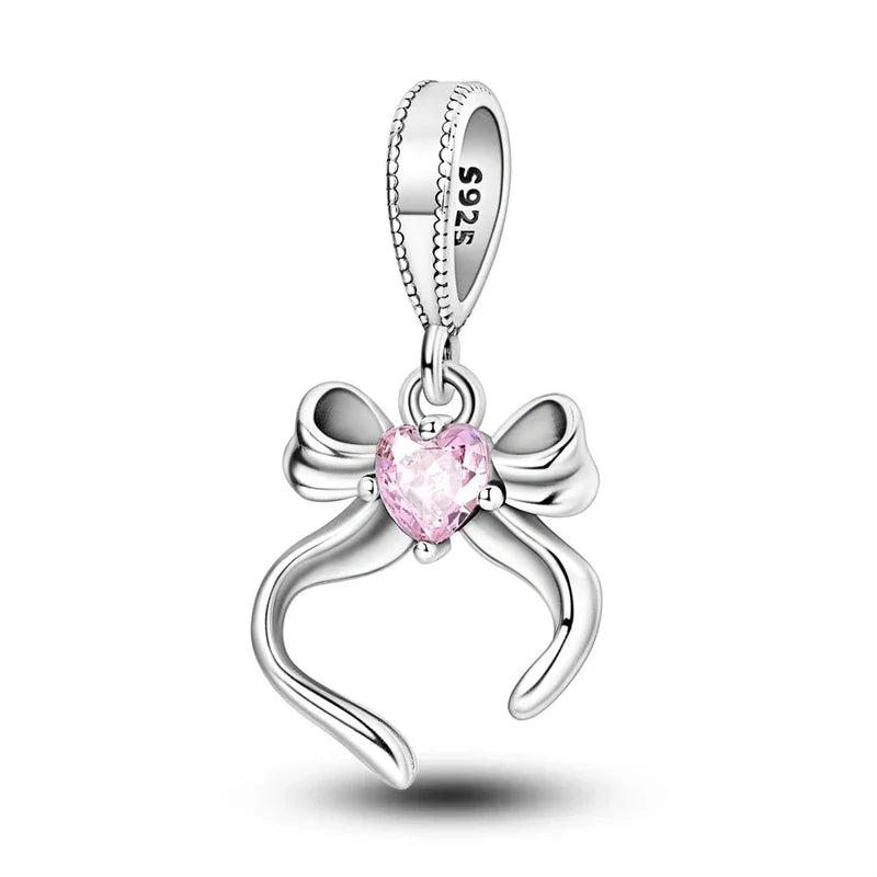 925 Sterling Silver Heart Shaped Warm Family Charm Beads Butterfly Flower Pendant