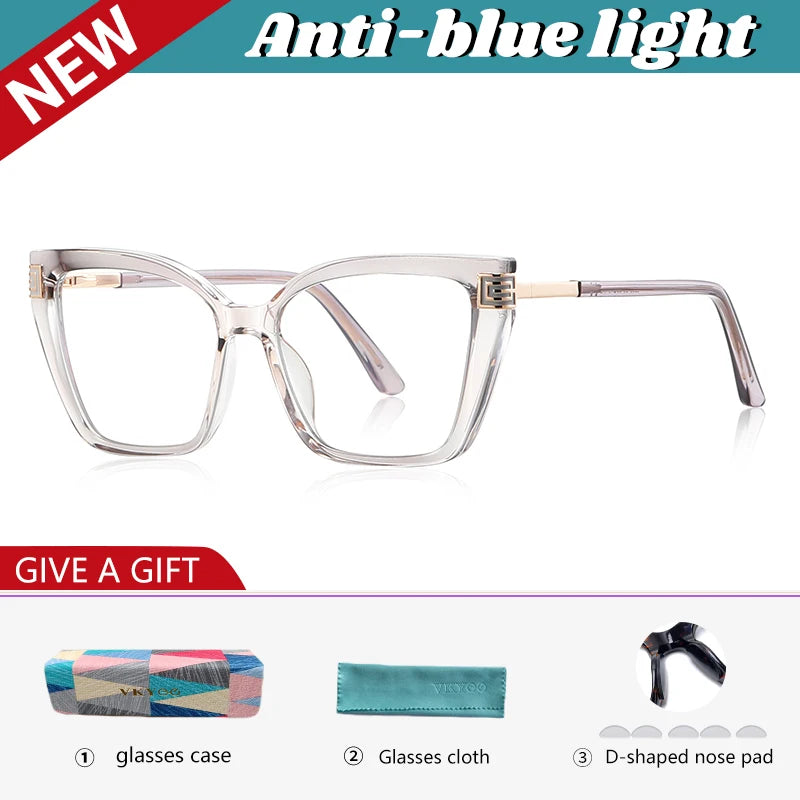 GENEVIEVE Personalized Large Frame Square Anti-Blue Light Reading Glasses – Women’s Photochromic Custom Prescription Eyewear