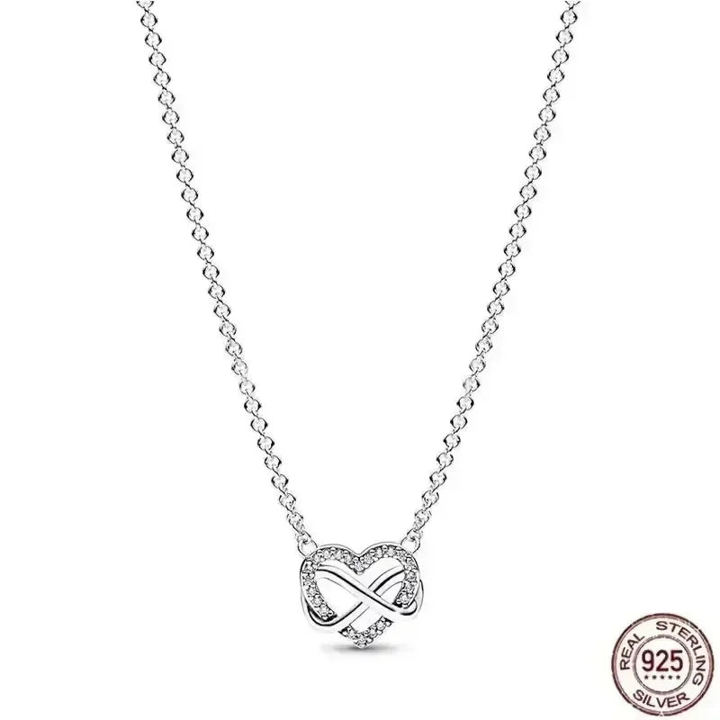 New 925 Sterling Silver Sparkling Heart-Shaped Square Pendant Necklace for Women