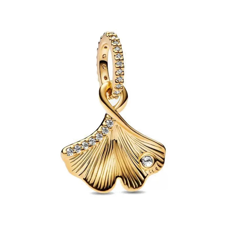 Sparkling Gold Plated Heart & Flower Clip Dangle Charm Beads | Fits Original Snake Bracelet & Necklace | DIY Jewelry Gift for Women