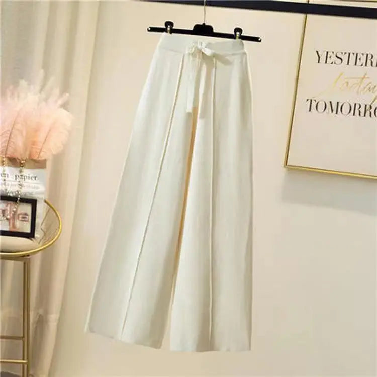Knitted Pants Women | High Waist Elastic Drawstring Loose Casual Wide Leg Pants | Spring & Autumn