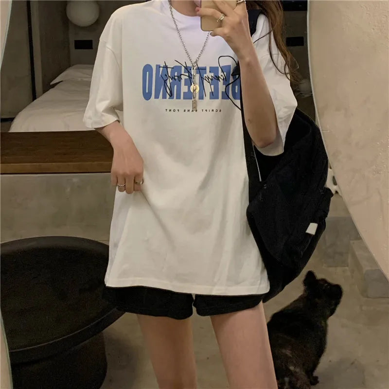 Oversized American Street Style T-Shirt for Women | Retro Loose Cotton Casual Top