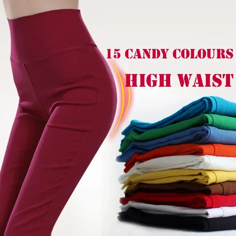 Women’s Winter Pants – Candy Color High Waist Skinny Elastic Trousers | S-6XL Pencil Pants Fashion 15 Colors