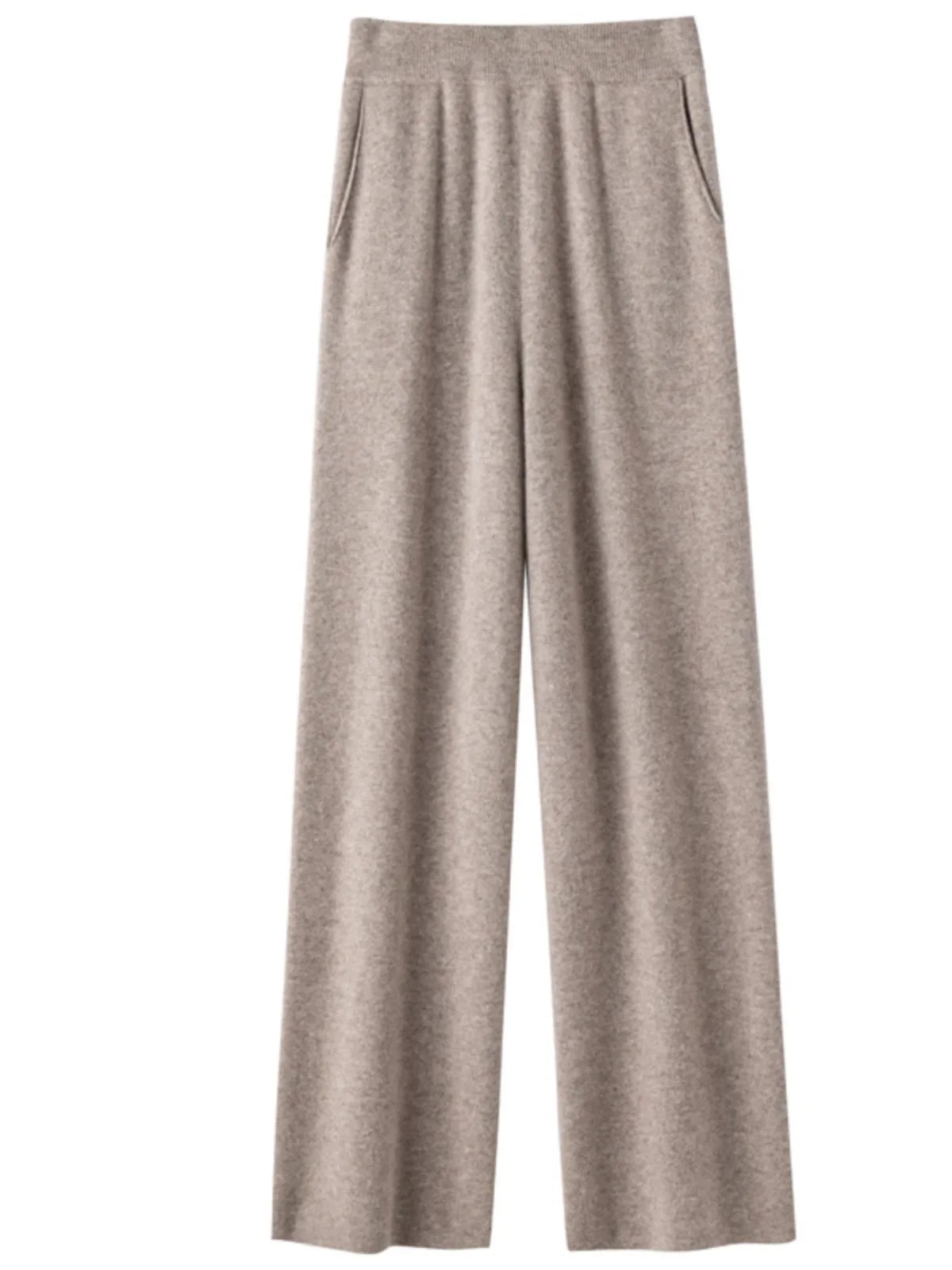Elegant Women’s High Waist Wide-Leg Pants – Baggy Straight Knitted Trousers with Pockets