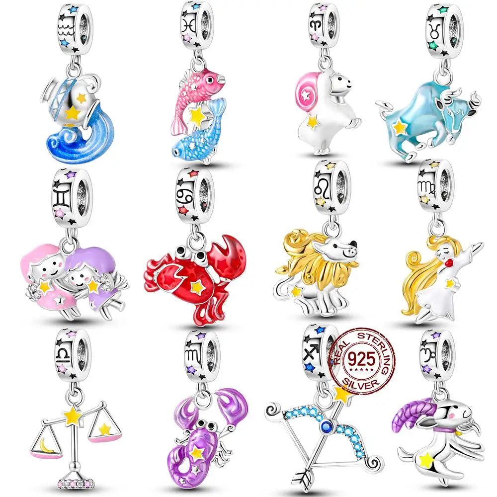 Original 925 Sterling Silver 12 Constellation Luminous Charm | Fits Pandora 3mm Bracelet DIY Jewelry Gift for Women