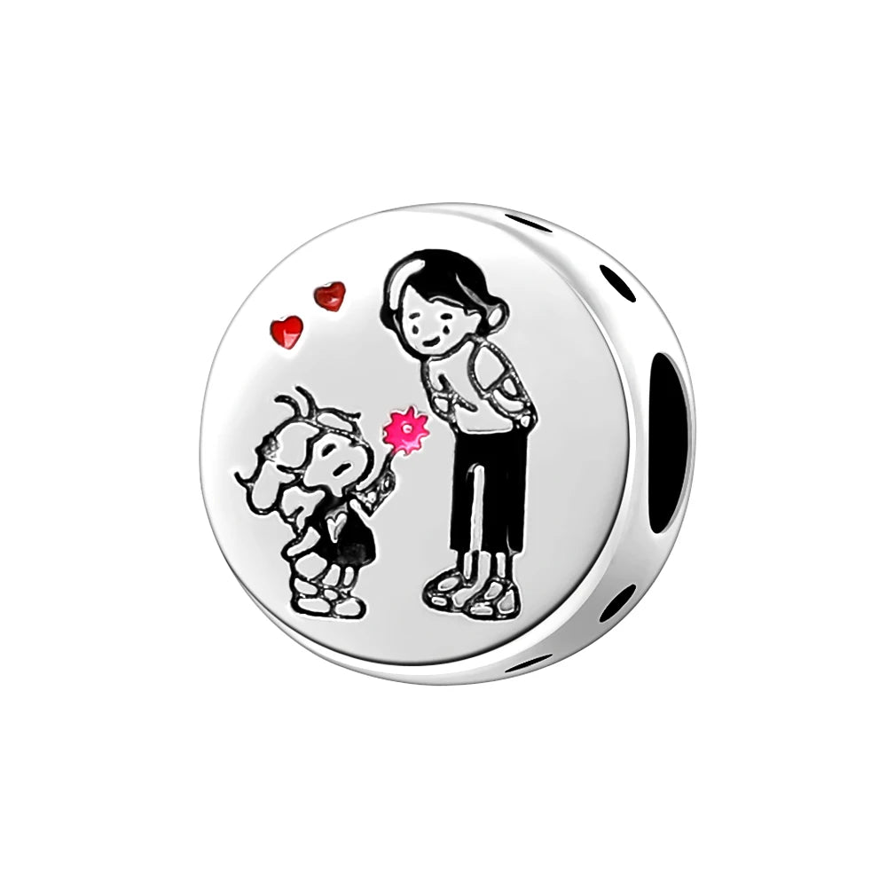 925 Sterling Silver Monkey, Dog Paw & Heart Mom Charm | Fits Original European Bracelet DIY Jewelry Gift