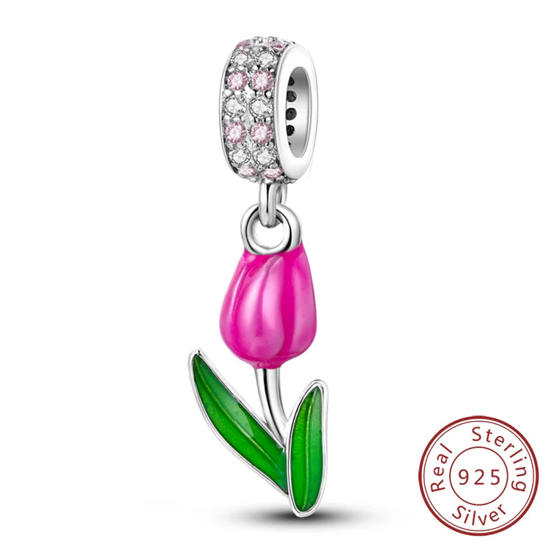 New 925 Sterling Silver Four-Leaf Clover Green Charm Bead | Lucky Pendant for Original Bracelet Jewelry Gift