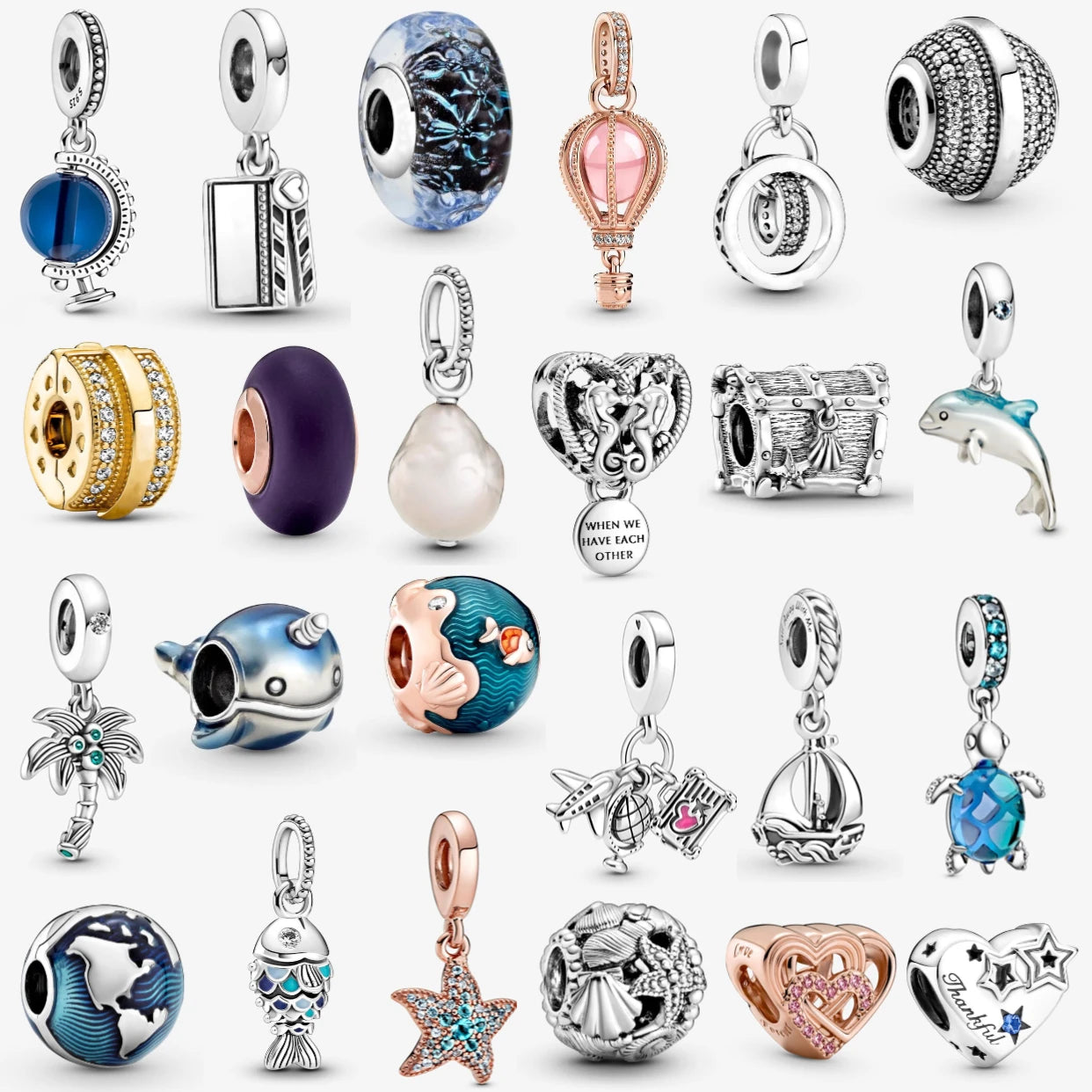 925 Sterling Silver Romantic Heart, Butterfly & Family Tree Charm – Pendant Bead Fit Pandora Bracelet DIY Jewelry for Women