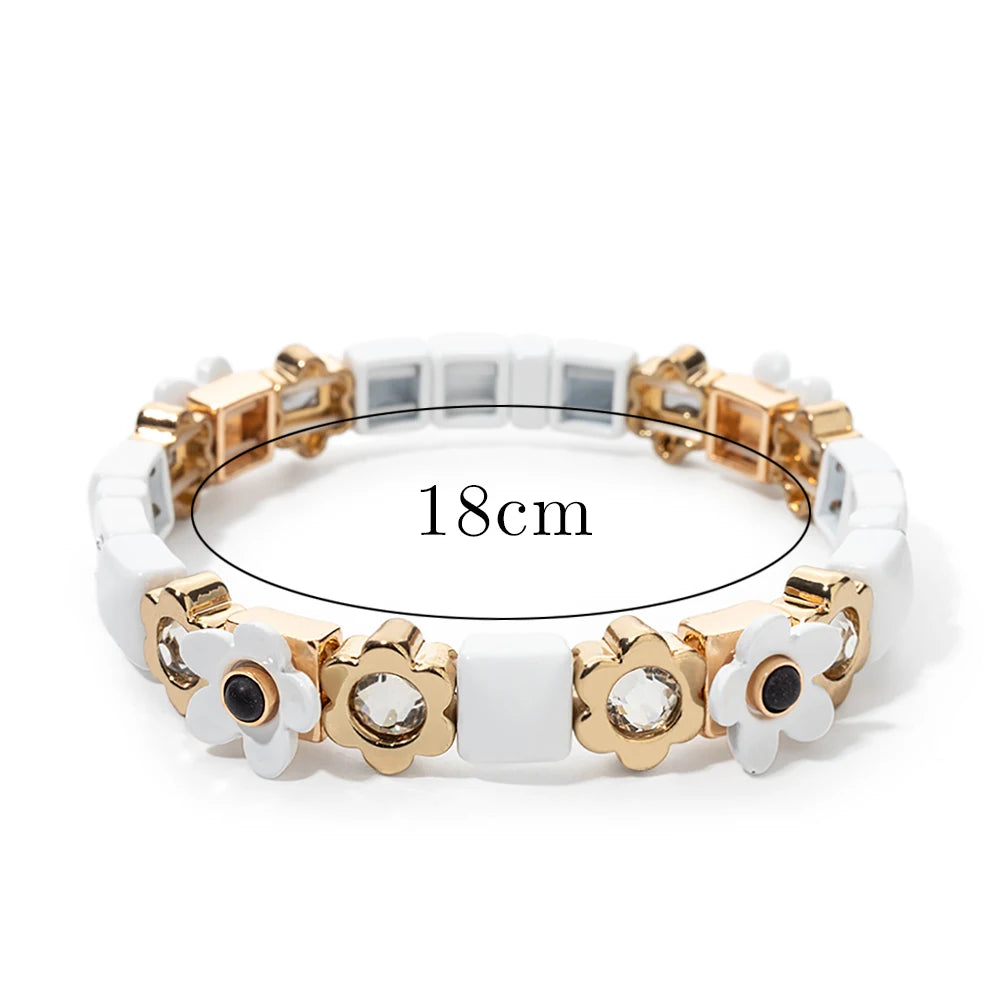 Gold Flower Charm Beaded Bracelet for Women | Boho Summer Jewelry Gift 2023