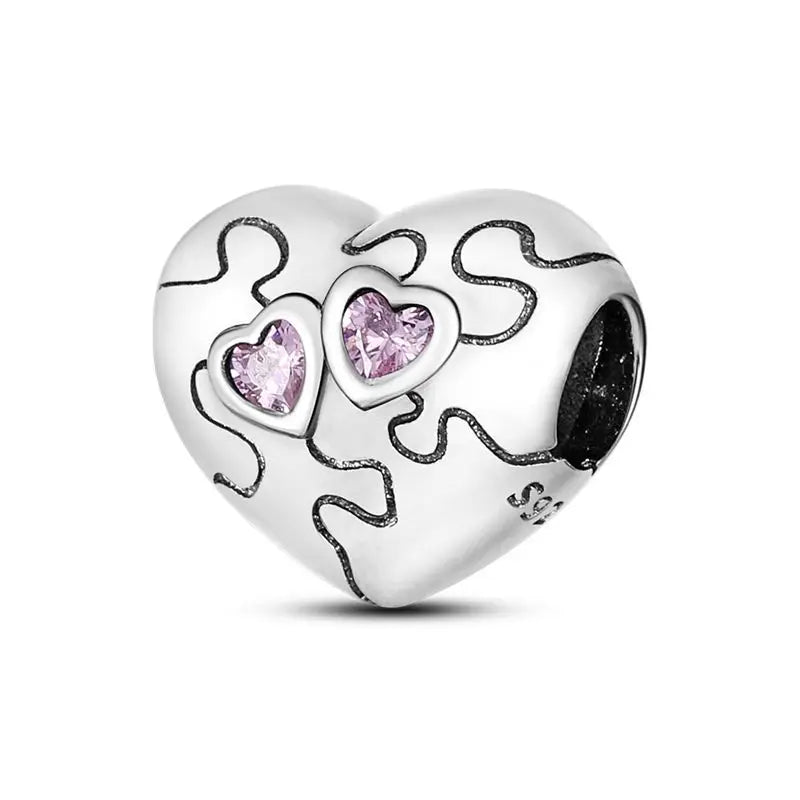 925 Sterling Silver Mother Daughter Love Embrace Pendant Charm | Heart Shaped Bracelet Bead DIY Fine Jewelry Gift
