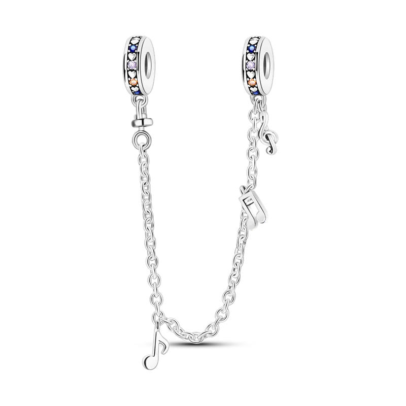 925 Sterling Silver Star Moon Safety Chain Charm | Pandora Fit Jewelry