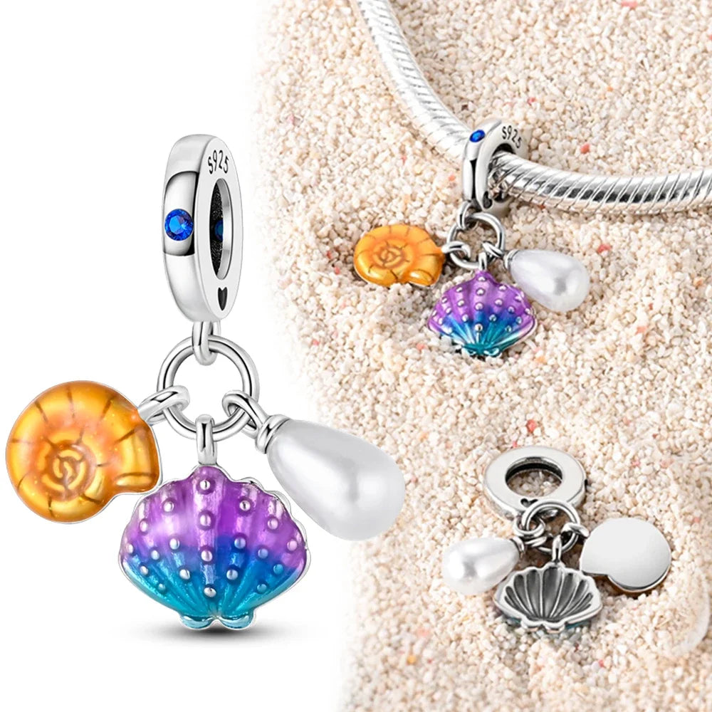 S925 Sterling Silver Ocean Series Star & Sea Turtle Shell Charm – Fits Pandora Bracelet DIY Jewelry for Women