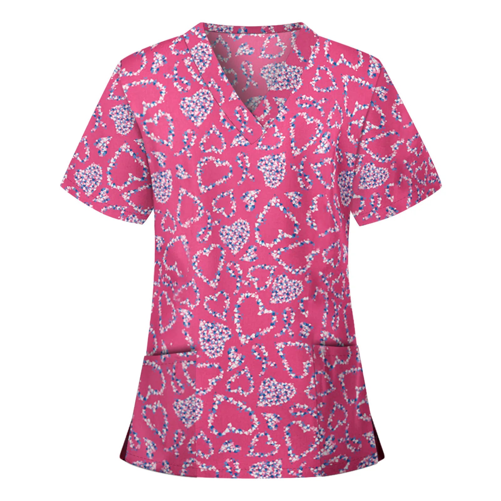 Women’s Heart Print Medical Top ❤️ V-Neck Short Sleeve Nursing Uniform ✨