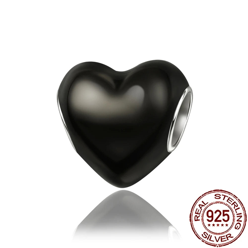 2025 New 925 Sterling Silver Colorful Shine Heart Charm Beads | Fit Snake Chain Bracelet & Necklace Women DIY Jewelry