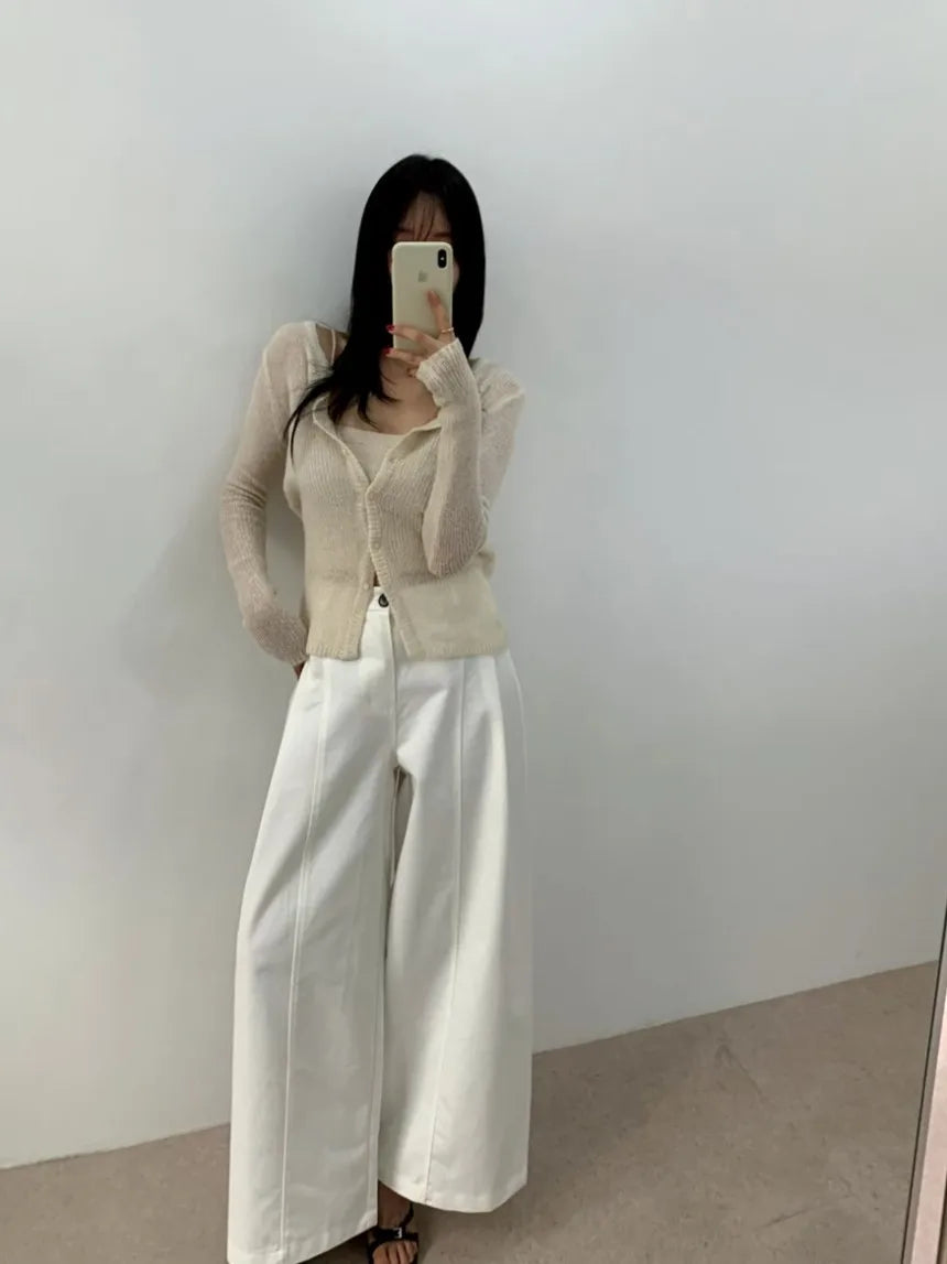 Simple round Ne Button up Knit Sweater Strap Set Casual Sle Polyester Fiber Open Cardigan for Women Autumn Winter ential