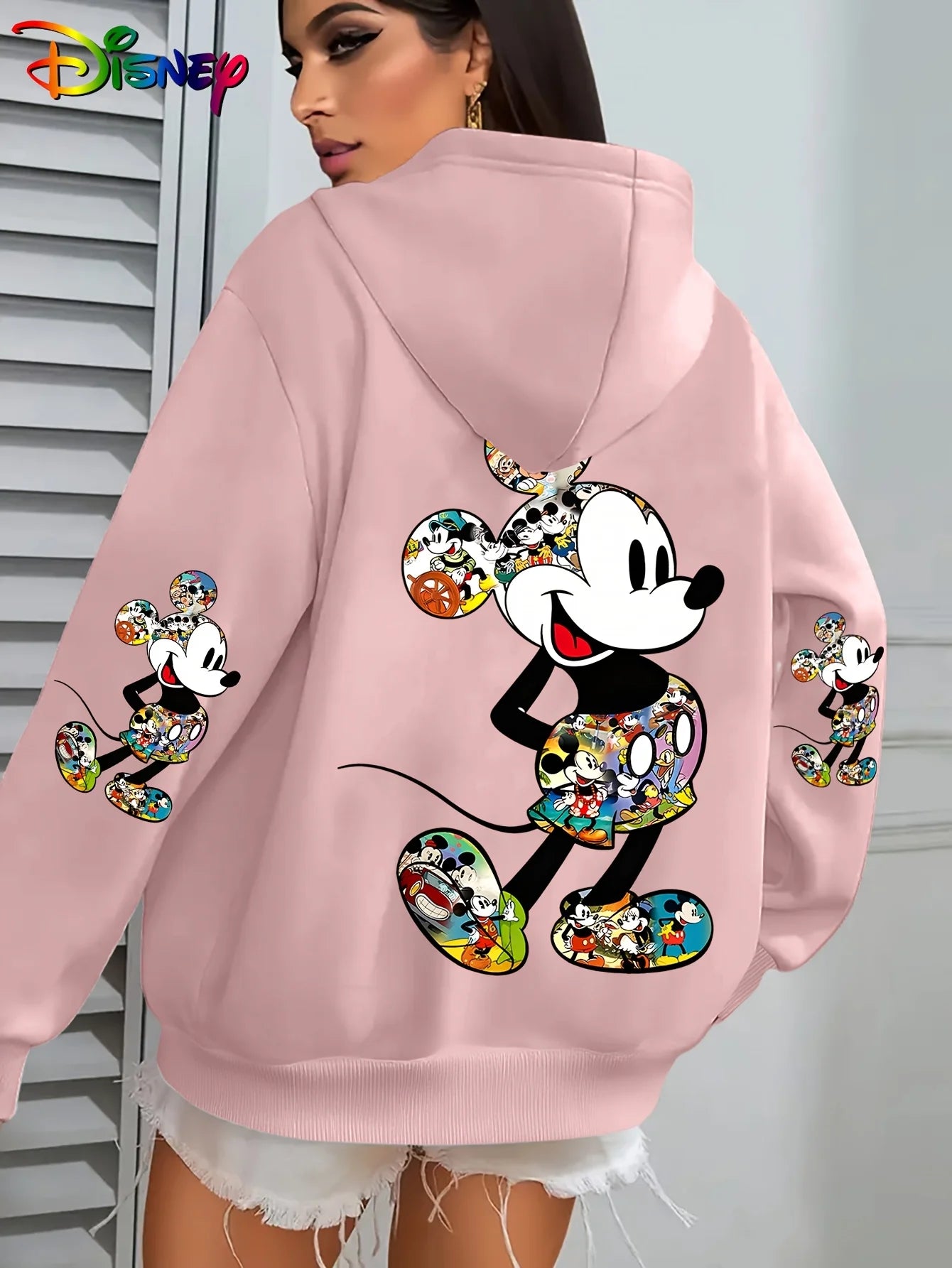 Disney Women’s Big Mickey & Minnie Fleece Hoodie – Cotton Pullover Sweatshirt | Autumn Winter Oversize Long Sleeve Top