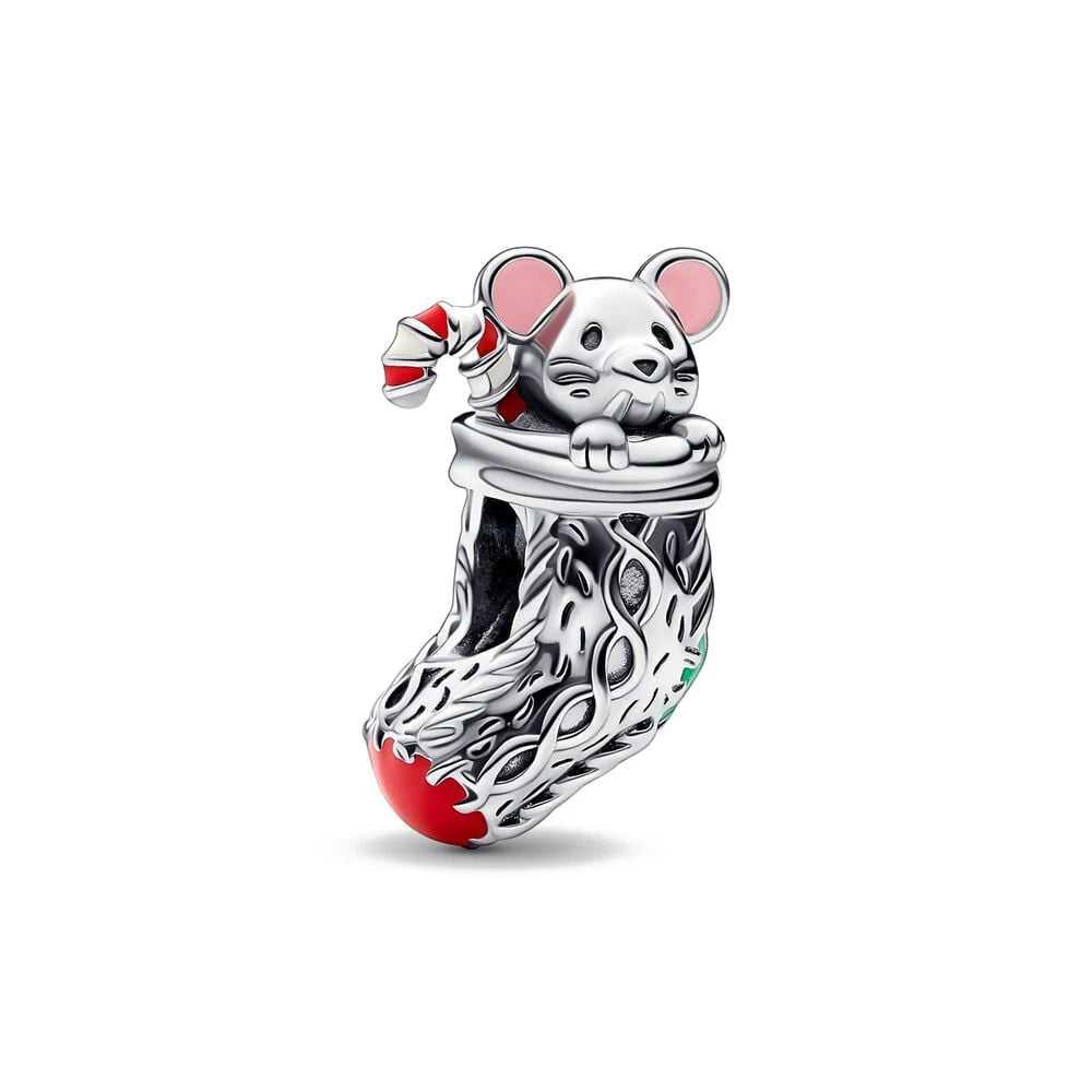 925 Sterling Silver Santa Claus Christmas Tree Elk Socks Charm | Fits Original Pandora Bracelet | DIY Lady Girl Jewelry