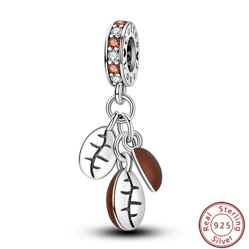 925 Sterling Silver Dessert Afternoon Tea Charm – Coffee, Cake, Pizza & Fries Beads Fit Original Pandora Bracelet DIY Jewelry