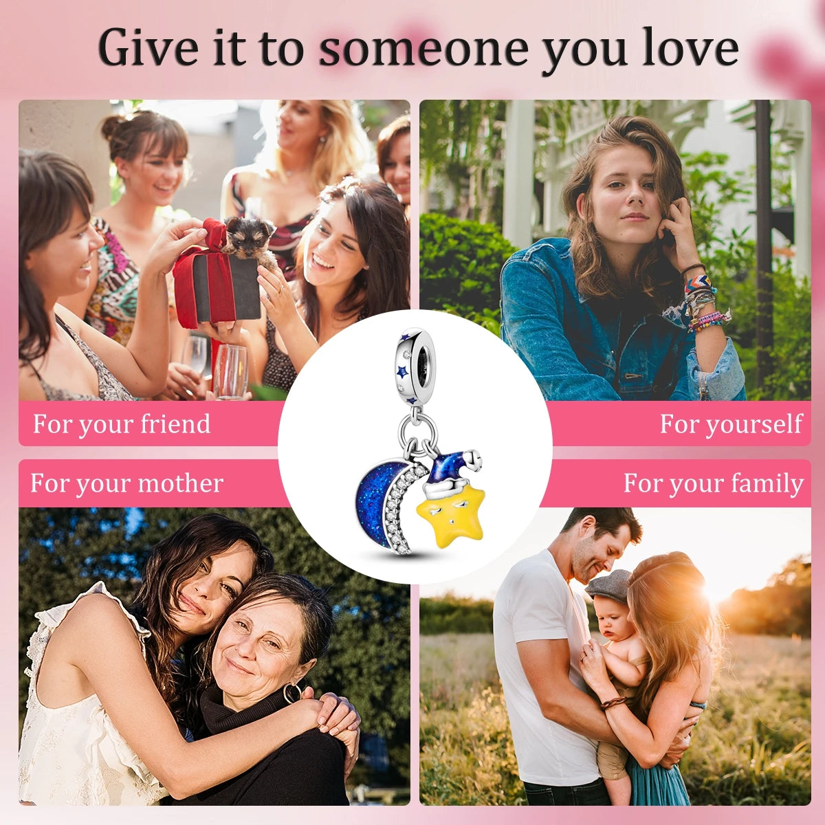 Silver Plated Colorful Glowing Moon & Stars Rainbow Dangle Charms | Fit Original Bracelet & Necklace | Women’s Jewelry Beads