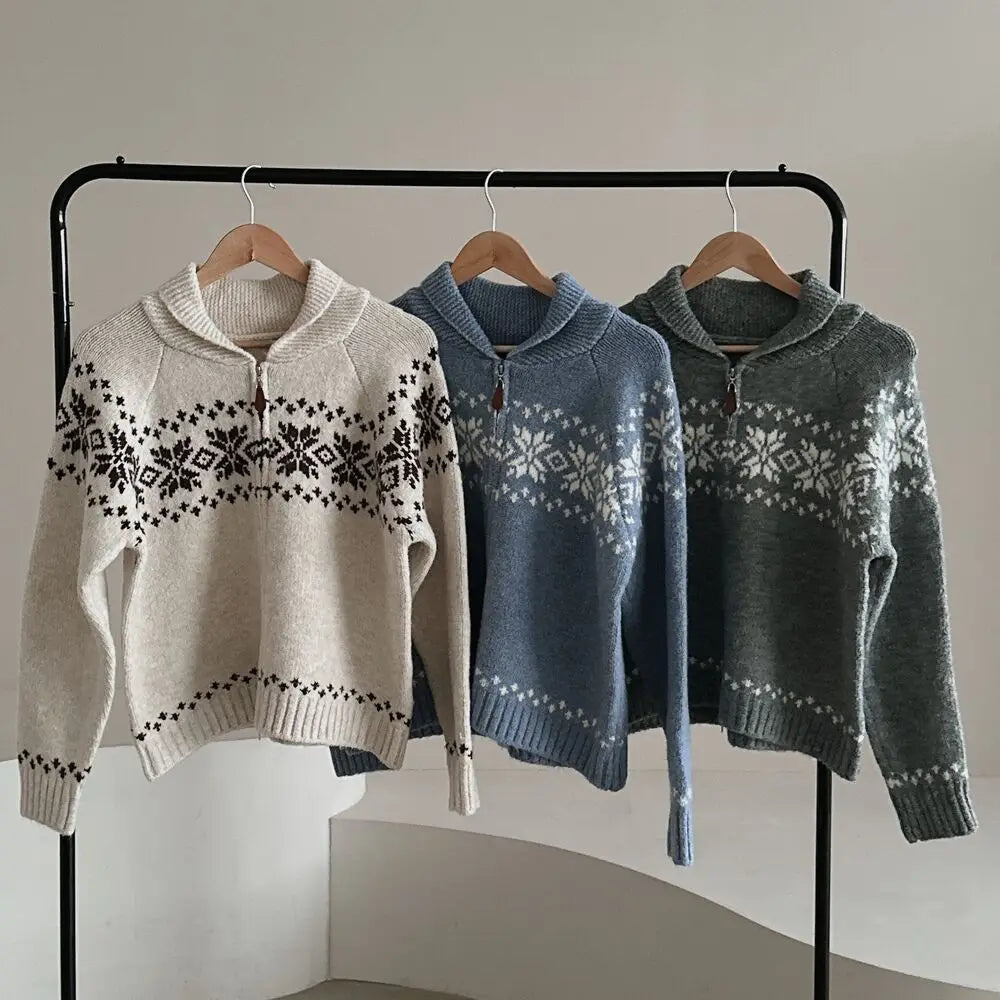 📚 College Style Knitted Sweater Coat for Women 🍂 Double Zipper Loose Fit | Autumn New Arrival Lazy Turn-Down Collar Top 🧥