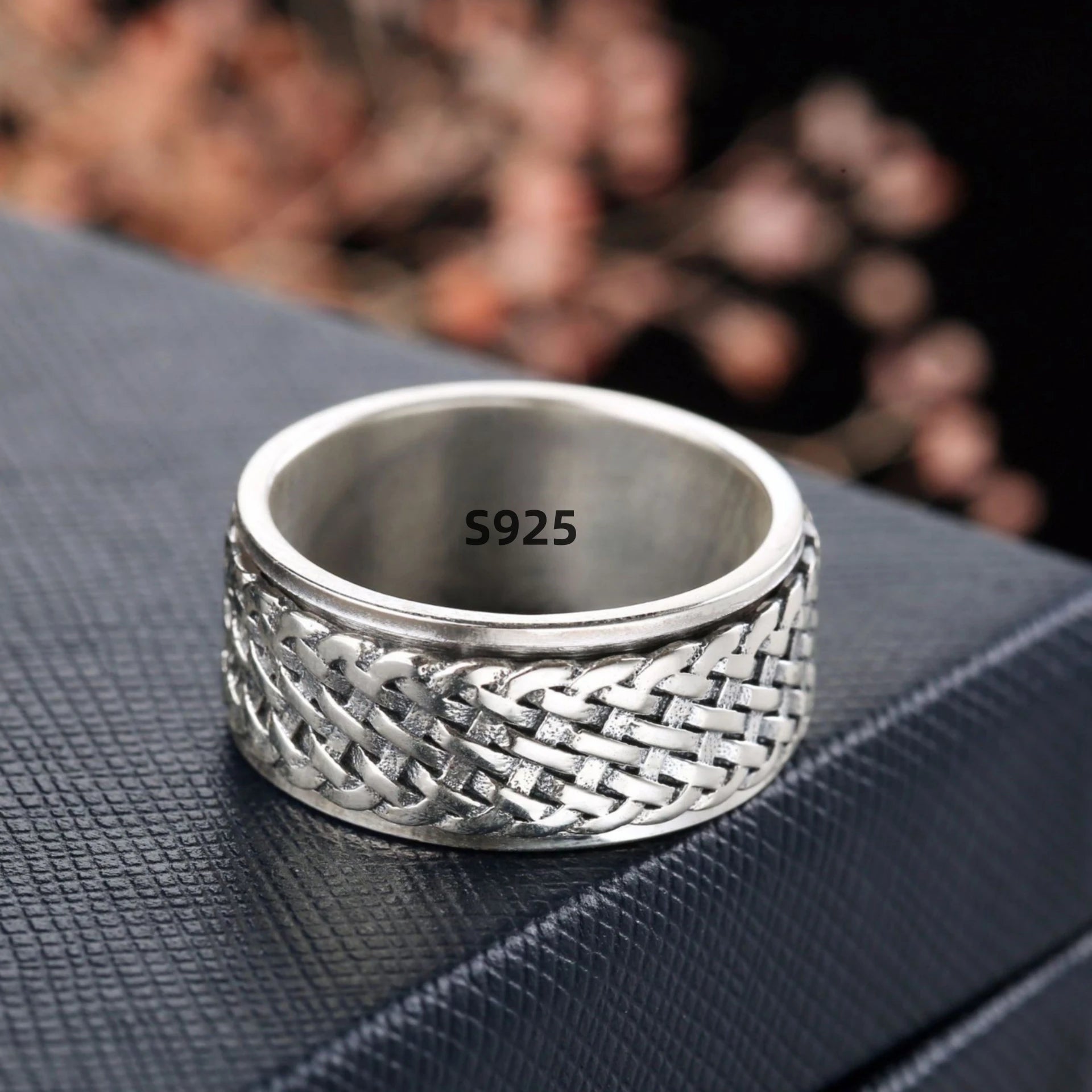 Simplicity Vintage S925 Sterling Silver Viking Ring – Rotatable Woven Pattern Unisex Jewelry Gift