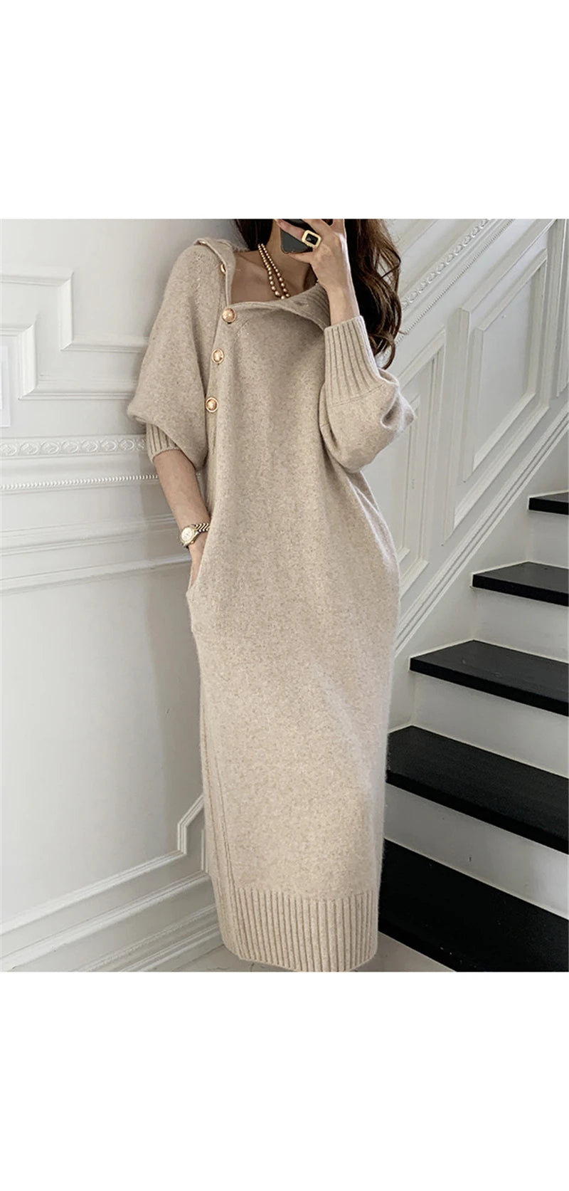Autumn Winter Women's Knitted Midi Dress 🧶 Luxury Base Layer Ladylike Camere Inner Match Dress ❄️ Elegant Cozy Fashion