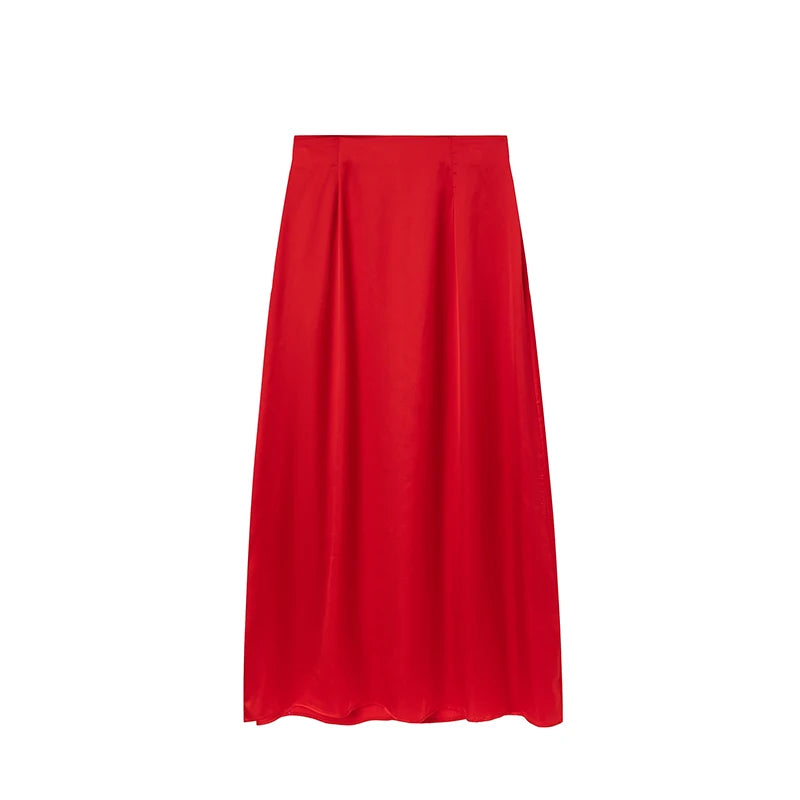 2024 Women’s Fashion Satin High Waist Midi Skirt – Stylish, Chic & Versatile Female Skirt
