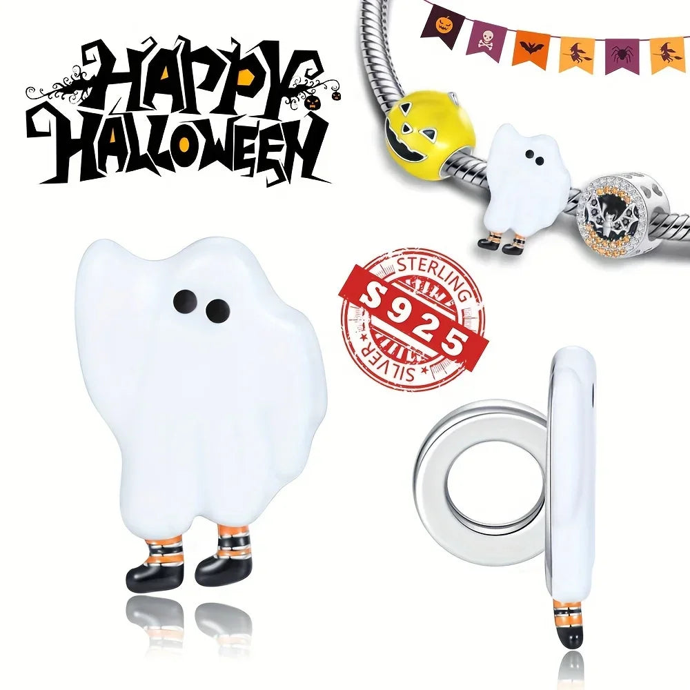 925 Sterling Silver Halloween Luminous Skull & Pumpkin Charms | Fits Original Pandora Bracelet | Party DIY Jewelry Gift