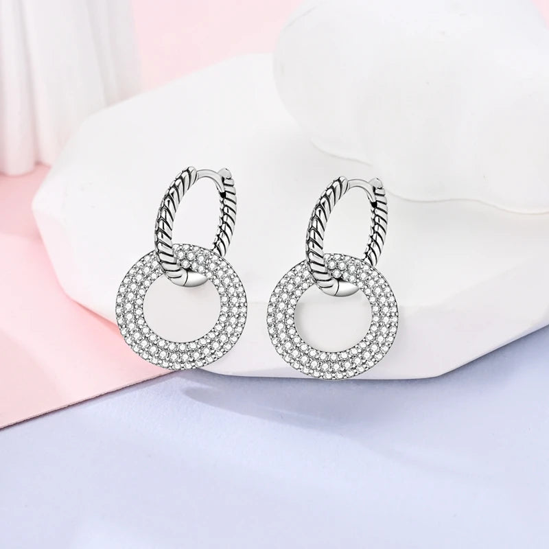 925 Sterling Silver Starlight Crystal Hoop Earrings – Circular Snake Bone Design Women’s Fashion Jewelry Gift