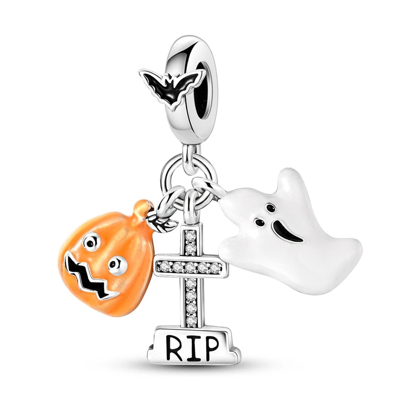 925 Sterling Silver Halloween Series Charms | Pumpkin, Witch, Skull & Candy Beads Fit Original Bracelet DIY Jewelry