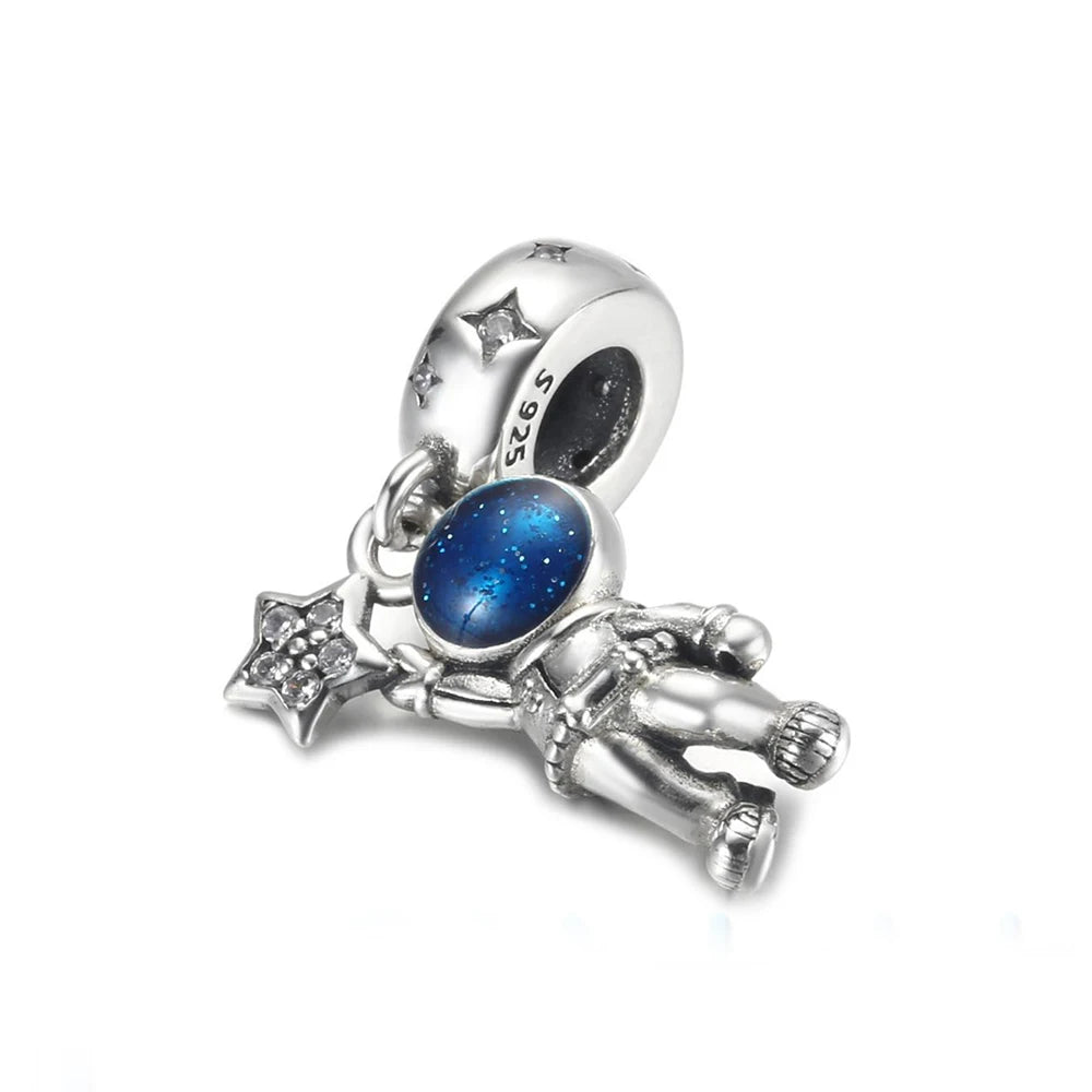 925 Sterling Silver Blue Planet & Dolphin Galaxy Dangle Charm | Women’s Bracelet DIY Jewelry