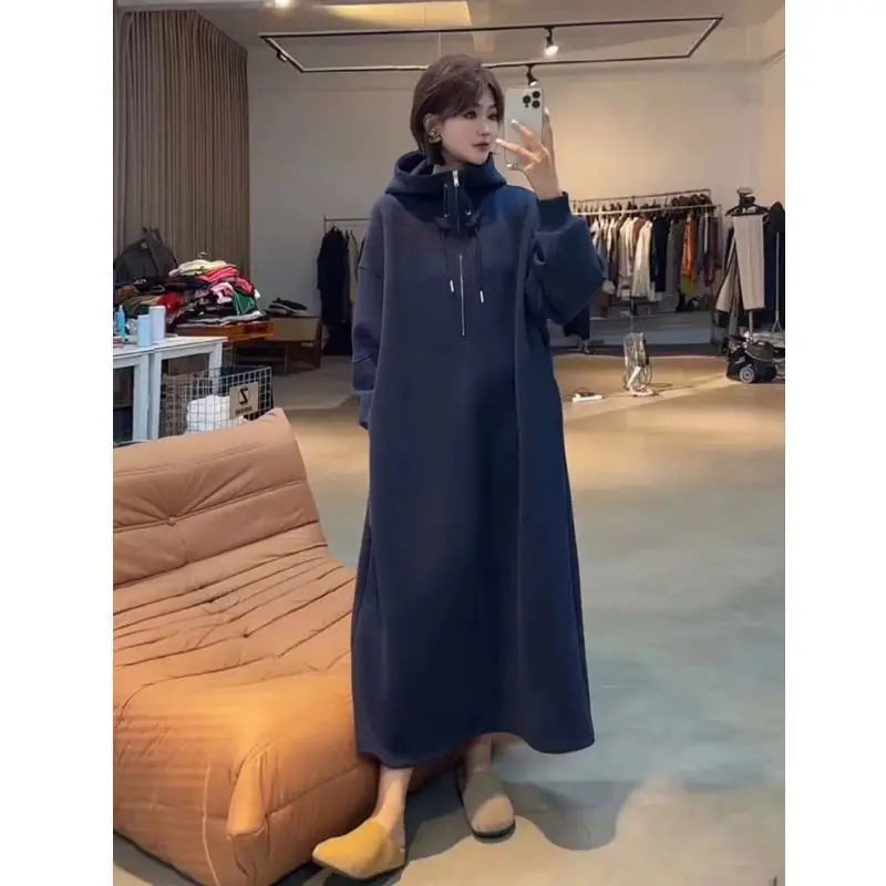 🤰 Plus Size Maternity Sweatshirt Dress 👗 Autumn Winter Straight Cut Long Dress 🌸 Women's Lazy Sleeve Comfortable Outfit