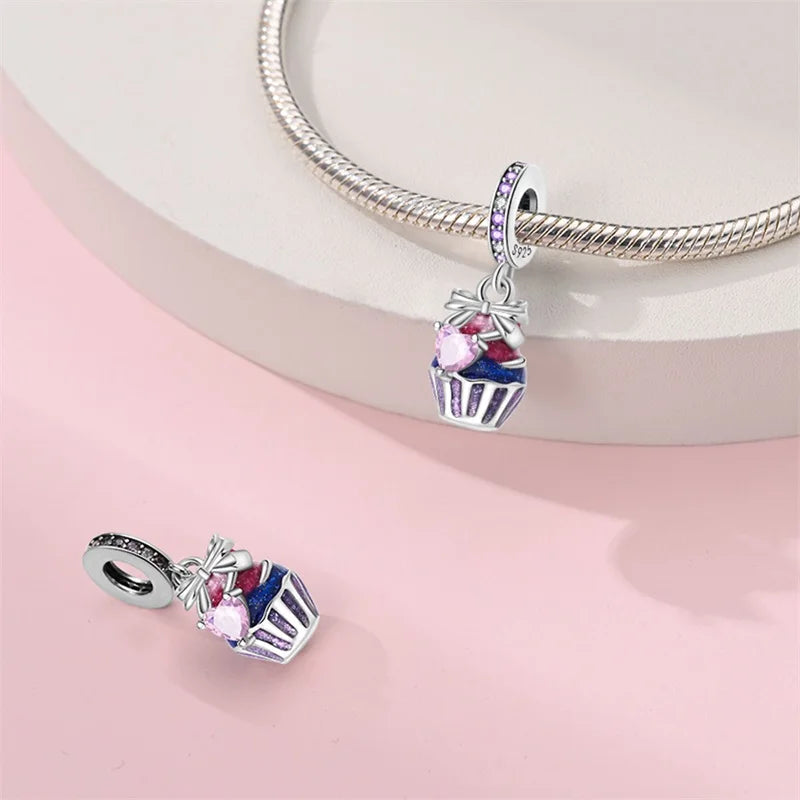 925 Sterling Silver Dessert Afternoon Tea Charm – Coffee, Cake, Pizza & Fries Beads Fit Original Pandora Bracelet DIY Jewelry