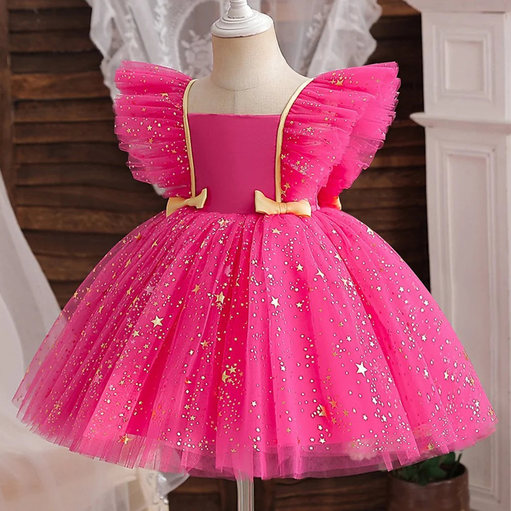 ✨ Hello Kitty Princess Dress for Girls 👑 Sequined Star Tutu Gown 🎀 Ruffle Bow Kids Party & Prom Dress