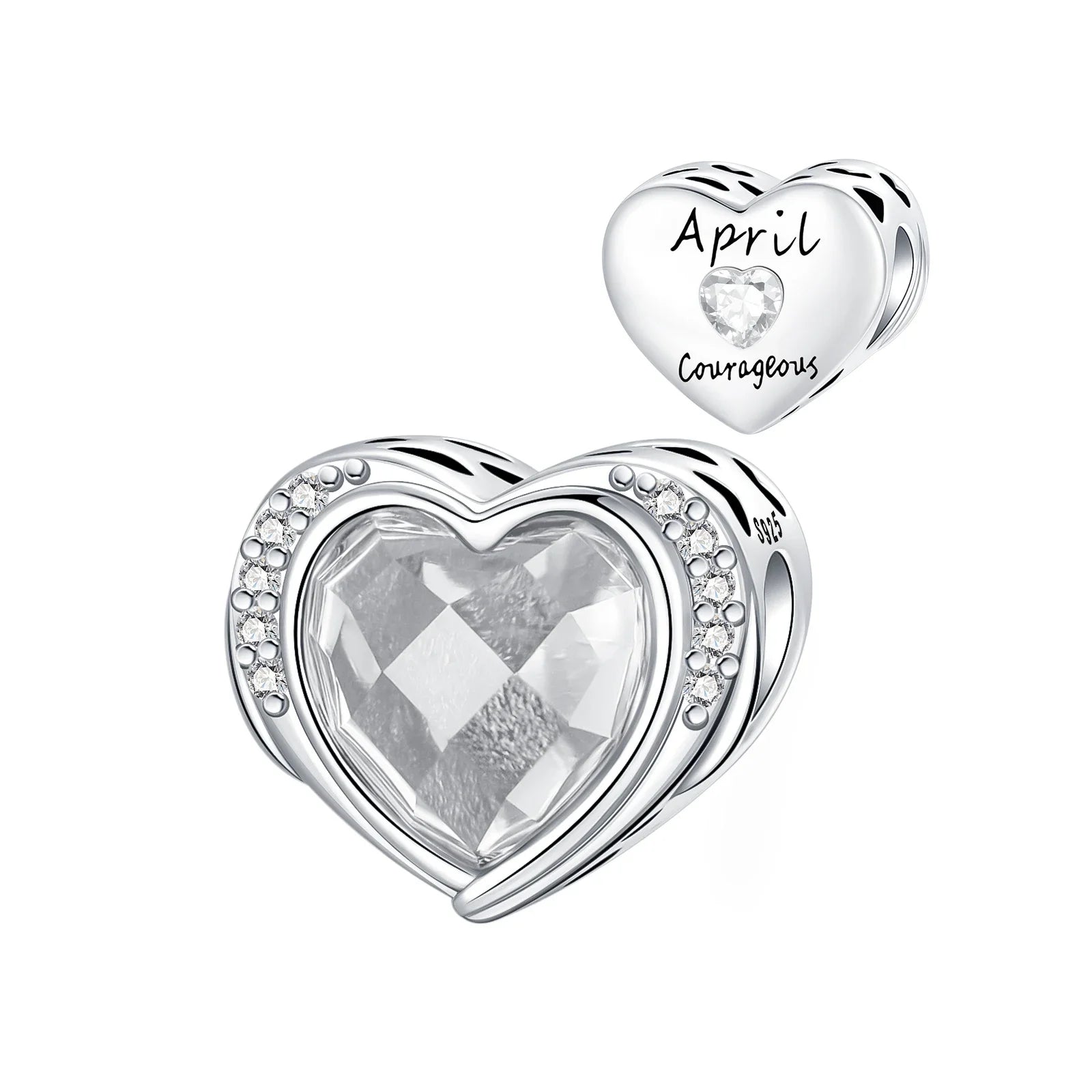 925 Sterling Silver Birthstone Love Pendant Charm | January–December Zircon Bead for Bracelet & Necklace DIY Jewelry Gift