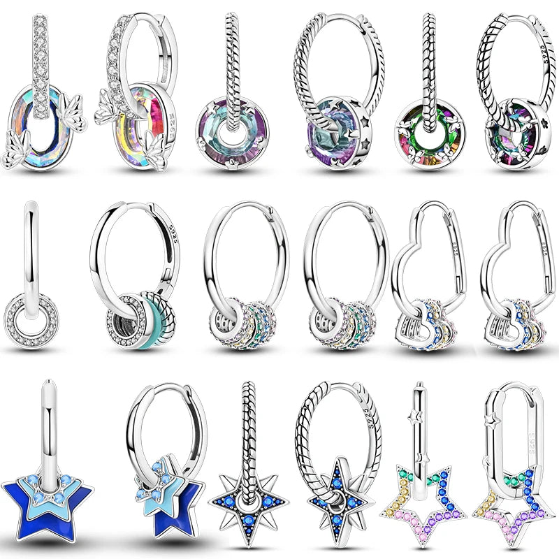 925 Sterling Silver Starlight Crystal Hoop Earrings – Circular Snake Bone Design Women’s Fashion Jewelry Gift