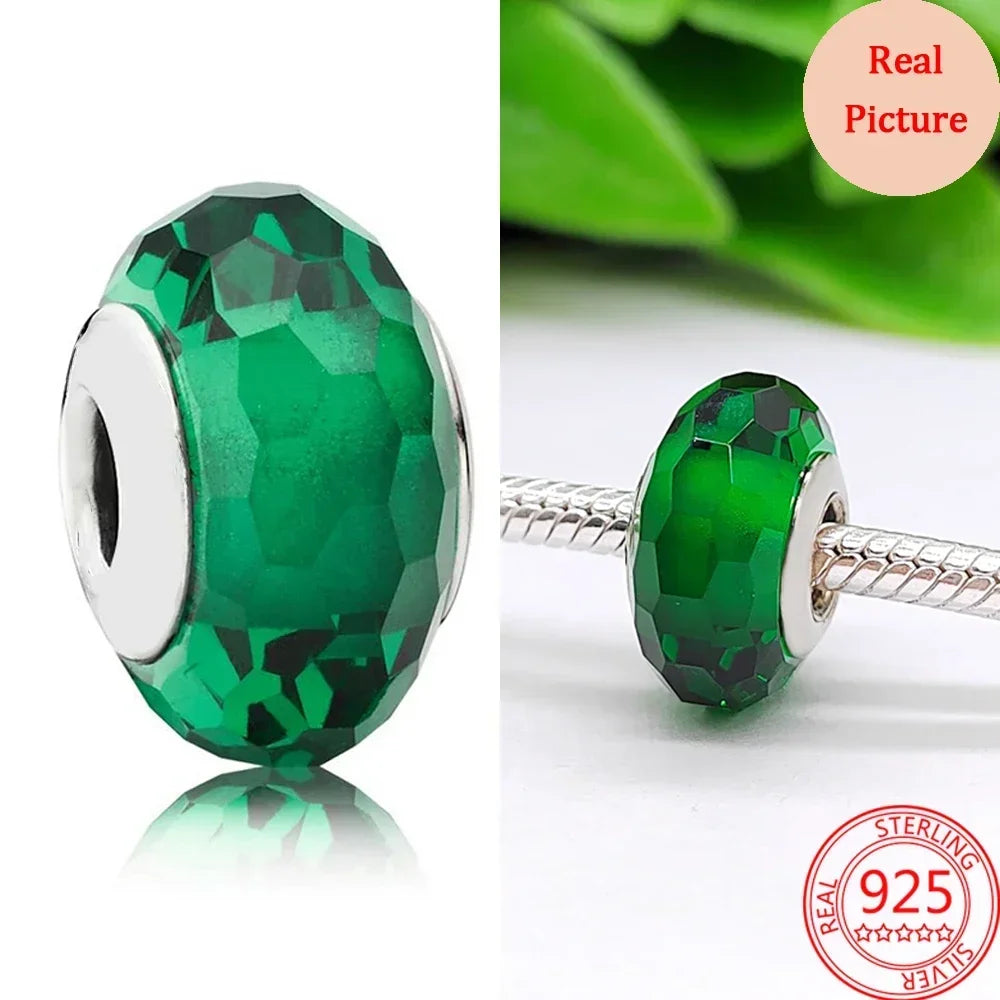 925 Sterling Silver Murano Glass Galaxy & Clover Heart Beads | Fit Pandora Bracelet DIY Jewelry Gift for Mum