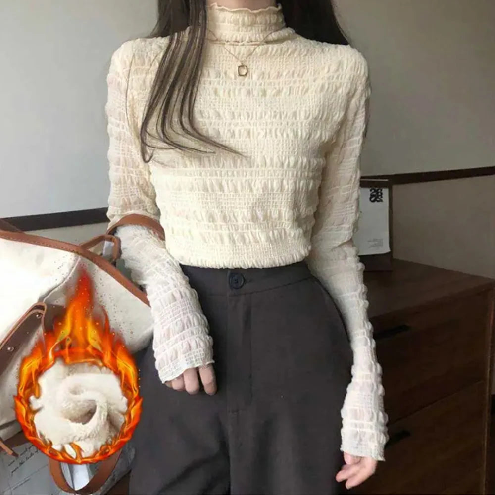 Women’s Half-High Neck Slim Fit Long Sleeve Top – Elegant Casual Thermal Bottoming Shirt