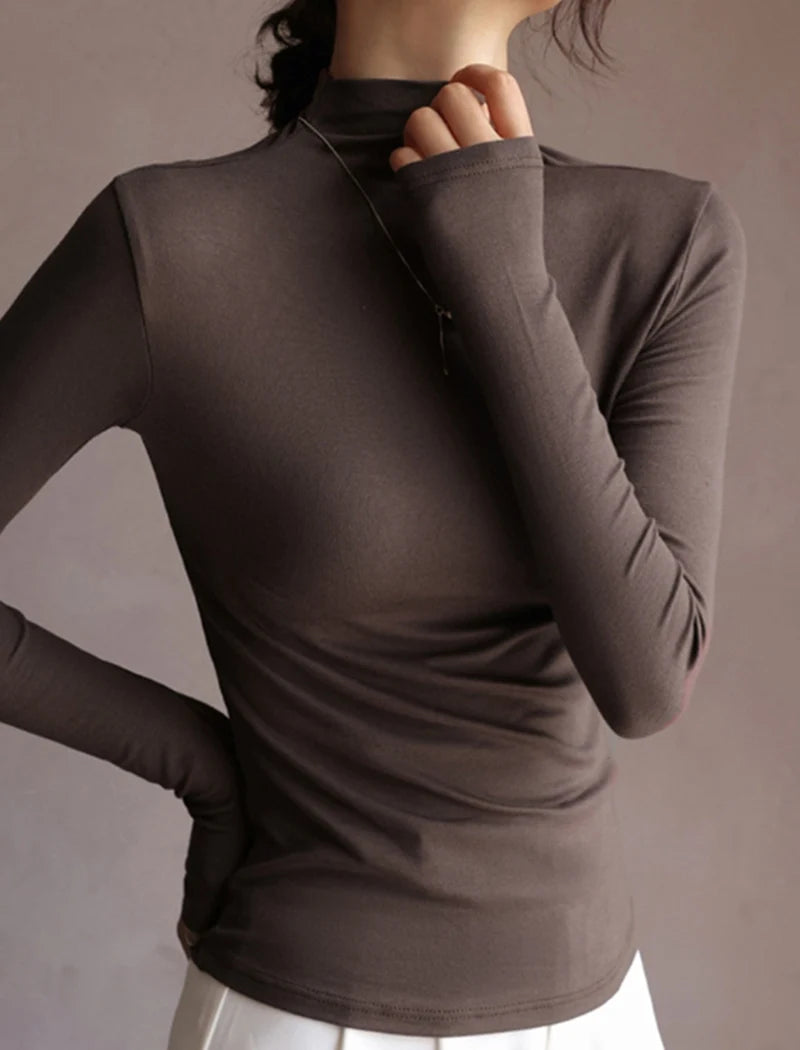 Women’s Solid Half-High Collar Sweater | Autumn Winter Long Sleeve Pullover | Casual Slim Bottoming Top