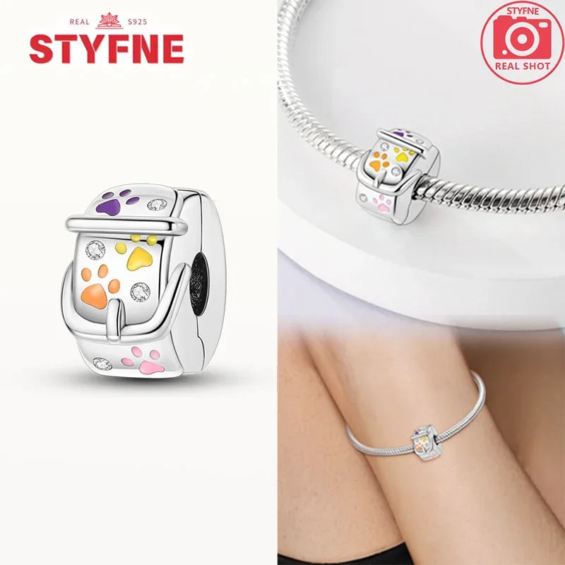 925 Sterling Silver Cat & Dog Paw Charms | Animal Pendant Beads Fit Pandora Bracelet | Women’s DIY Jewelry Gift