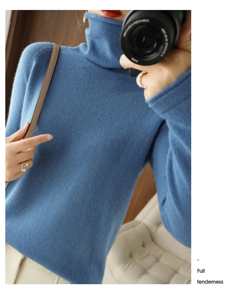 Autumn Winter Women’s Turtleneck Sweater – Slim Fit Long Sleeve Basic Knit Top | Warm Stretch Pullover