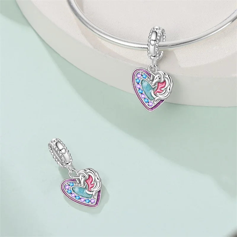 925 Silver Plated Magic Mirror Princess Angel Pink Charm Beads | Fits Original Pan 925 Bracelet | Exquisite DIY Jewelry