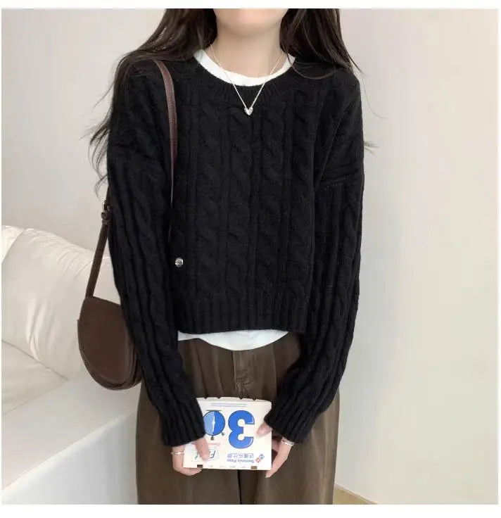 Soft ort Knitted Sweater Women's Top Lazy Sle Inner Wear Autumn Winter New Arrival Twist Cotton Long Sve round Ne Sw...